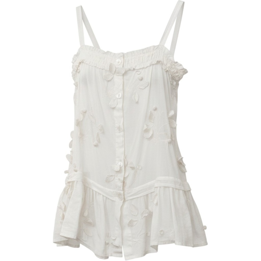 Moulinette Soeurs Camisole Top Women 0 White Embroidered 3D Floral Peplum Boho